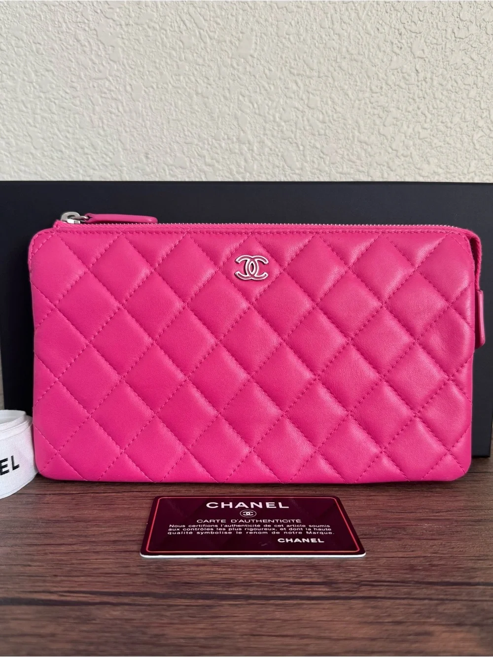 CHANEL Large Diamond Quilted Lambskin Leather Clutch